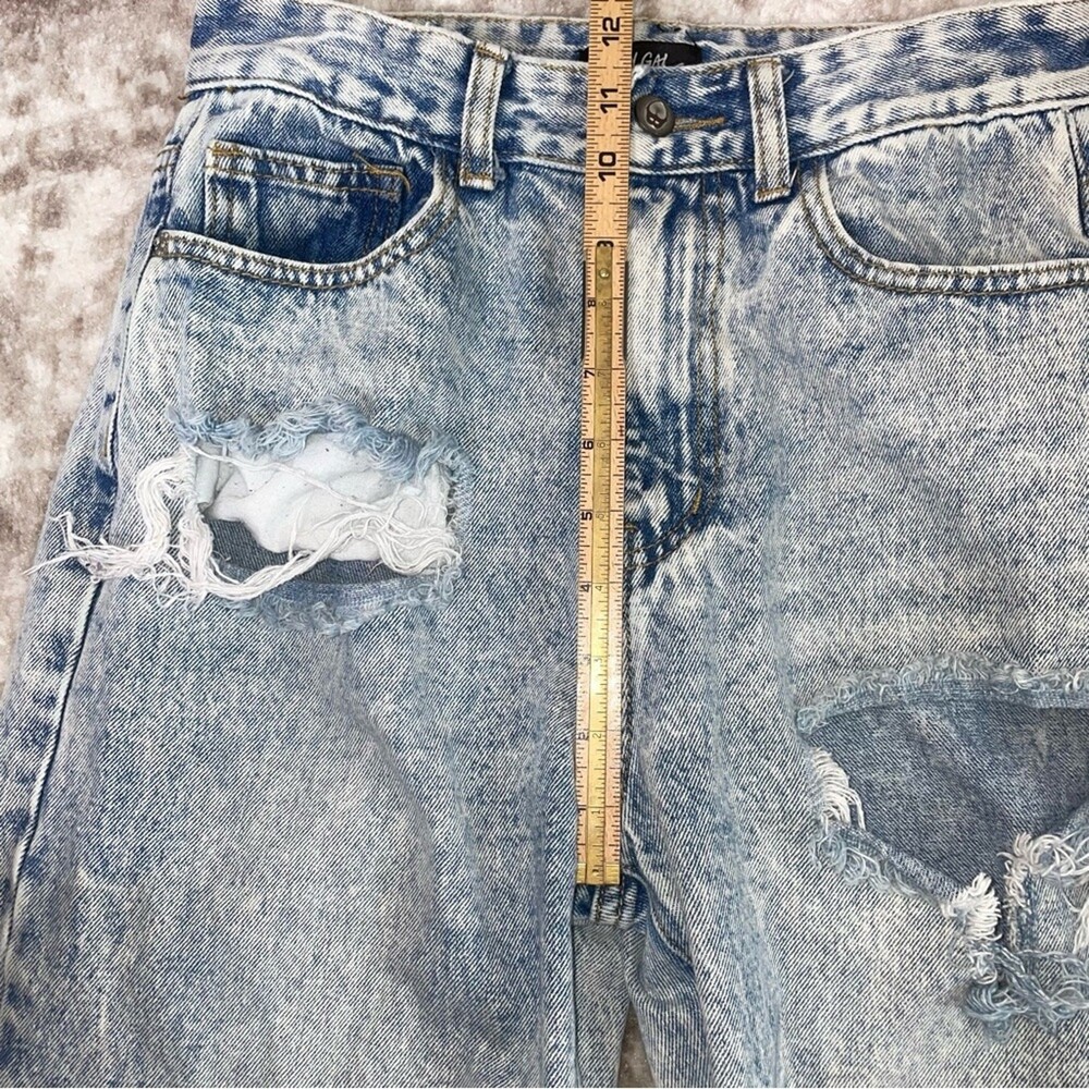 Nasty Gal jeans Split Hem Distressed Straight Leg Jeans US SZ 10 distressed acid - Picture 7 of 12